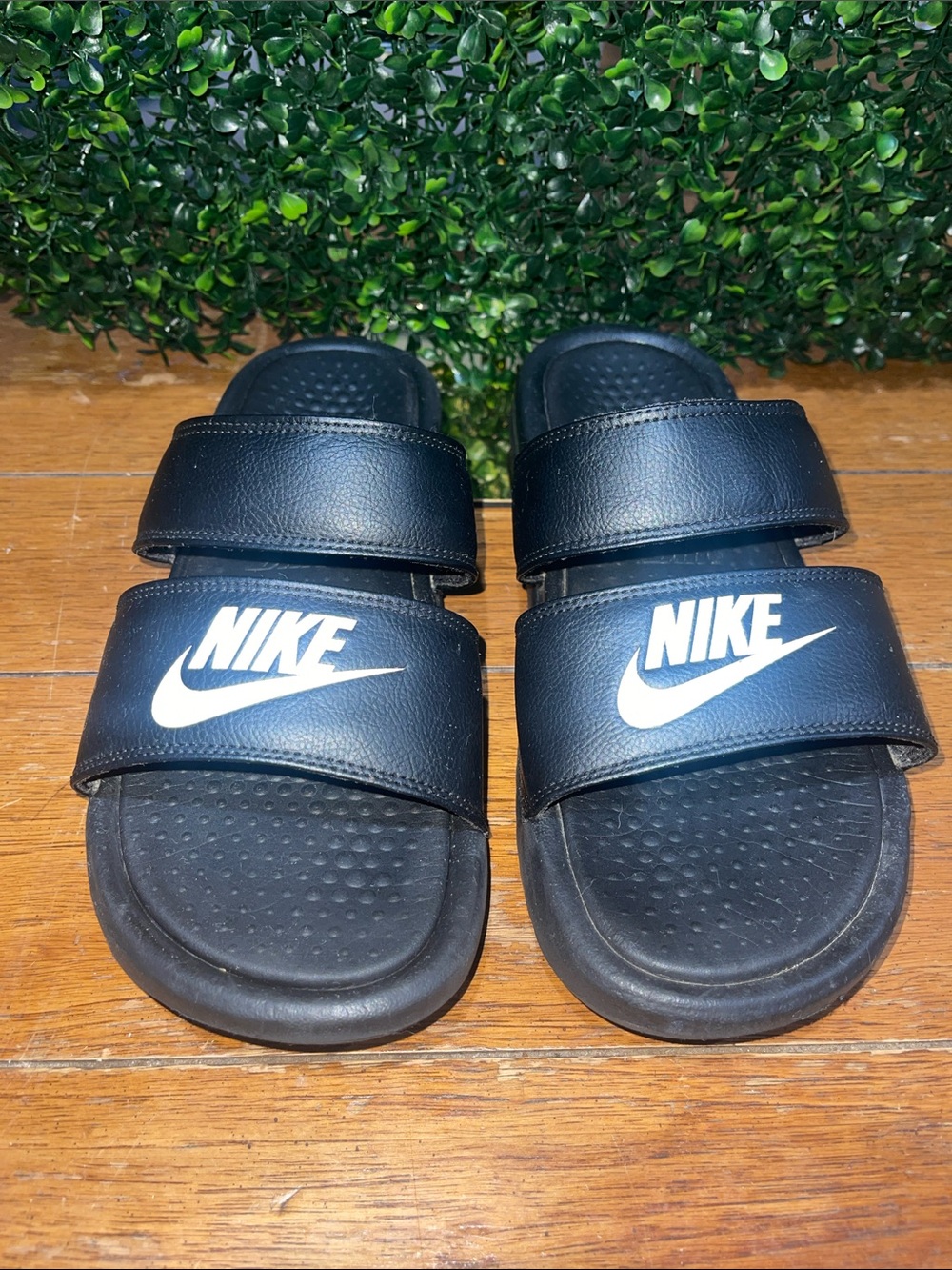 Nike Black Logo Double-Strap Slides